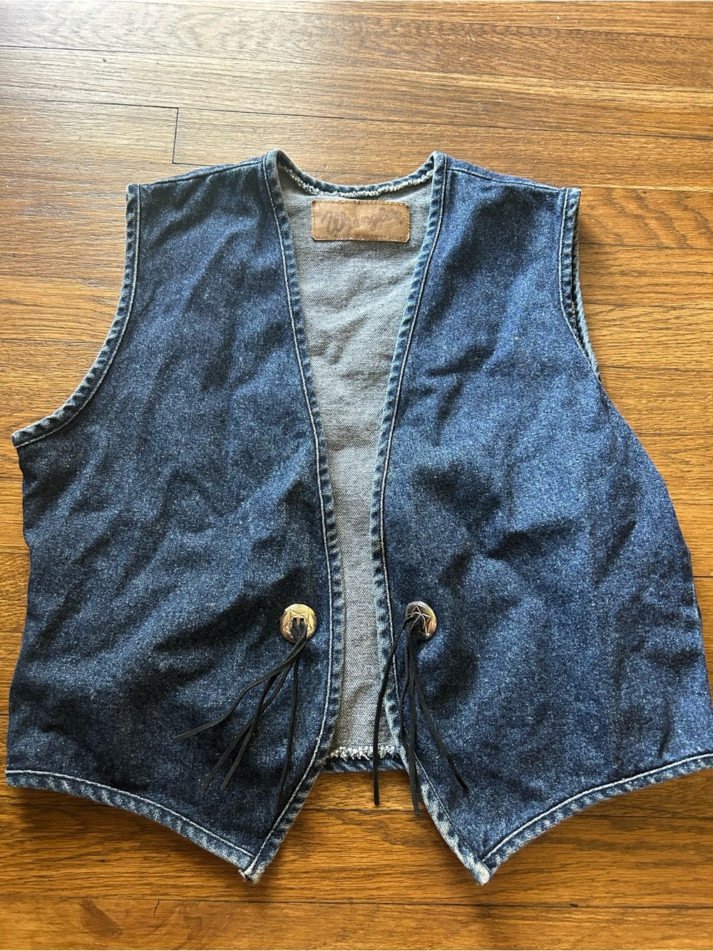 Wrangler Indigo Denim Vest with Leather Logo Patch